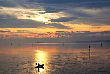 Early morning on Lake Constance near Konstanz, fishing boat, Baden-Wuerttemberg, Germany, Europe