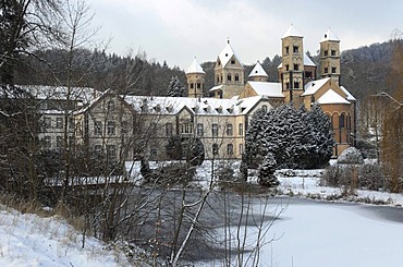 Maria Laach Abbey in winter, Benedictine abbey, Maria Laach, Rhineland-Palatinate, Germany, Europe