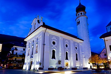 Church at night, San Candido, Trentino-Alto Adige, Italy, Europe