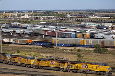 The Union Pacific Railroad's Bailey Yard, the largest rail yard in the world which handles 14, 000 rail cars every day, North Platte, Nebraska, USA