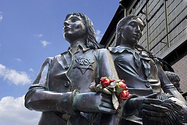 Friedrichstrasse railway station, memorial, sculpture created by Frank Meisler to remind of the role of the German railway company during the Holocaust, Berlin, Germany, Europe