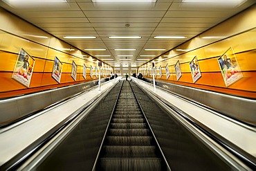 Escalator, subway station, Stachus, Munich, Bavaria, Germany, Europe