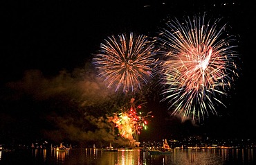 Fireworks in Rottach-Egern, Tegernsee lake, Bavaria, Germany, Europe