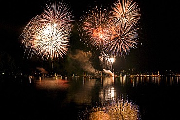 Fireworks in Rottach-Egern, Tegernsee lake, Bavaria, Germany, Europe