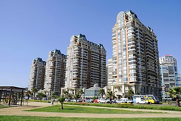 High-rise buildings, boulevard, promenade, resort, Vina del Mar, Chile, South America