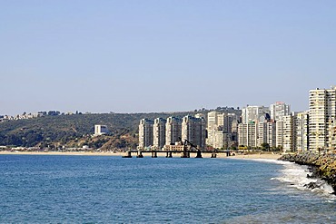 Pacific Ocean, beach, coast, high-rise buildings, resort, Vina del Mar, Chile, South America