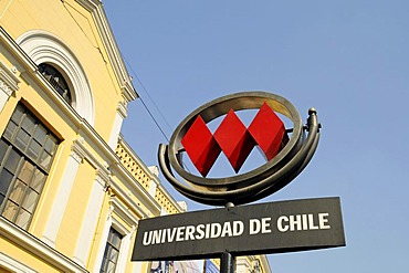 Metro station, sign, university, Santiago de Chile, Chile, South America