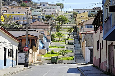 Steep steps, street, city view, Coquimbo, La Serena, Norte Chico, northern Chile, Chile, South America