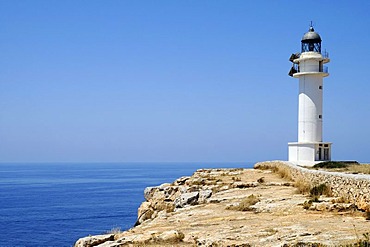 Lighthouse, cliffs, Cap de Barbaria, Mediterranean Sea, Formentera, Pityuses, Balearic Islands, Spain, Europe