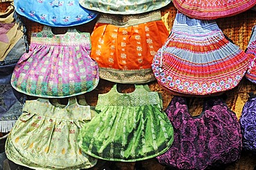 Colourful handbags, fabric, Las Dalias hippy market, Sant Carles de Peralta, San Carlos, Ibiza, Pityuses, Balearic Islands, Spain, Europe