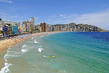 View over Playa de Levante beach, Benidorm, Costa Blanca, Alicante, Spain, Europe