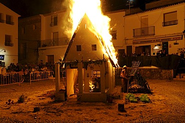 Burning little house, Fiesta de Sant Juan, Joan, festival, traditional event, tradition, custom, Altea, Costa Blanca, Alicante, Spain, Europe