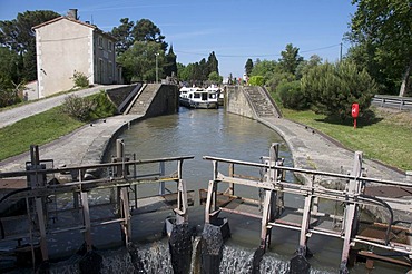 Tourist boat on Canal du Midi, France, Europe