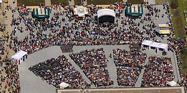 Aerial view, opening of the flower show 2010 in Hemer, Sauerland region, North Rhine-Westfalia, Germany, Europe