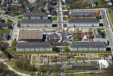 Aerial view, opening of the flower show 2010 in Hemer, Sauerland region, North Rhine-Westphalia, Germany, Europe