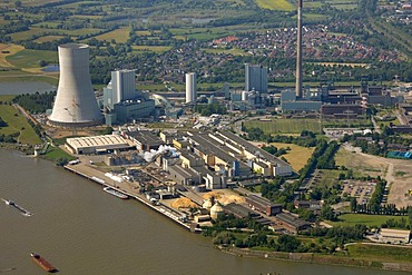 Aerial photo, new power plant, coal power plant of Evonik Steag, Duisburg Walsum, formerly Walsum coal mine, Norske Skog plant, Duisburg, Ruhr Area, North Rhine-Westphalia, Germany, Europe