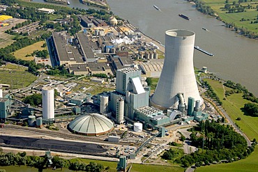 Aerial photo, new power plant, coal power plant of Evonik Steag, Duisburg Walsum, formerly Walsum coal mine, Norske Skog plant, Duisburg, Ruhr Area, North Rhine-Westphalia, Germany, Europe