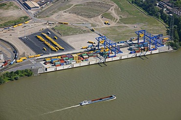 Aerial view, Logport harbour, loading terminal, inland waterway transport, Duisport harbour, Duisburg, Ruhrgebiet area, North Rhine-Westphalia, Germany, Europe