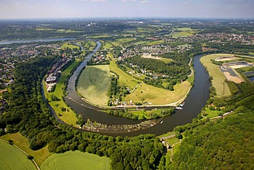 Aerial view, Lohmann company, loop of the Ruhr river, Herbede, Ruhr river, Ruhrtal valley, Witten, Ruhrgebiet area, North Rhine-Westphalia, Germany, Europe