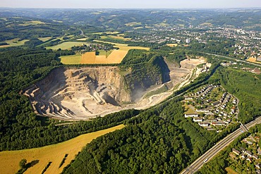 Aerial view, formation of dust at the Ochsenkamp nature reserve near Hassley, Hohenlimburg district, Hagen, Ruhrgebiet area, North Rhine-Westphalia, Germany, Europe