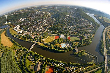 Aerial view, Harkortsee lake, Hensteysee lake, Ruhr river, Ruhrtal valley, Herdecke, Ruhrgebiet area, North Rhine-Westphalia, Germany, Europe