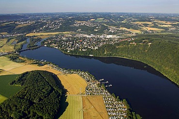 Aerial view, Harkortsee lake, reservoir, Ruhrtal valley, Wetter on the Ruhr river, Ruhrgebiet area, North Rhine-Westphalia, Germany, Europe