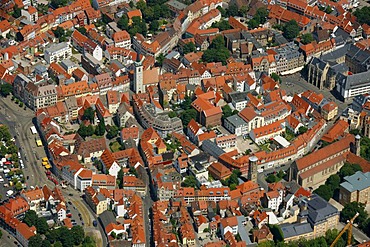 Aerial view, city centre, historic district, Erfurt, Thuringia, Germany, Europe