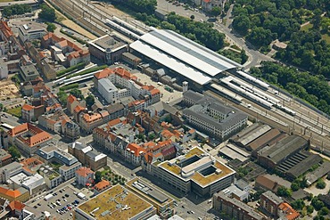 Aerial view, main railway station, Erfurt, Thuringia, Germany, Europe