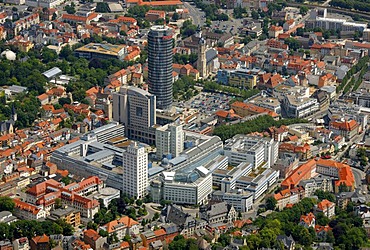 Aerial view, JenTower, Jenoptik plant, University of Jena, Stadtmitte district, Jena, Thuringia, Germany, Europe