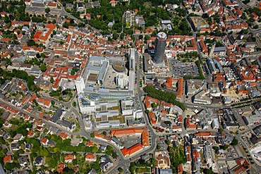 Aerial view, JenTower, Jenoptik plant, University of Jena, Stadtmitte district, Jena, Thuringia, Germany, Europe
