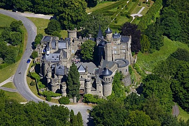 Aerial view, Loewenburg castle, Bergpark Wilhelmshoehe park, Kassel, Hesse, Germany, Europe