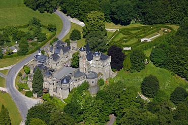 Aerial view, Loewenburg castle, Bergpark Wilhelmshoehe park, Kassel, Hesse, Germany, Europe