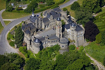 Aerial view, Loewenburg castle, Bergpark Wilhelmshoehe park, Kassel, Hesse, Germany, Europe