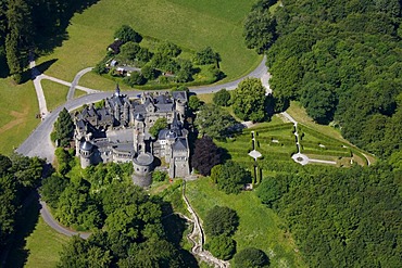 Aerial view, Loewenburg, Lions Castle, in Bergpark Wilhelmshoehe mountain park, Kassel, Hesse, Germany, Europe