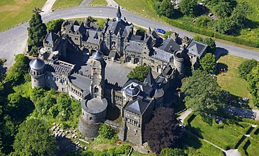 Aerial view, Loewenburg, Lions Castle, in Bergpark Wilhelmshoehe mountain park, Kassel, Hesse, Germany, Europe