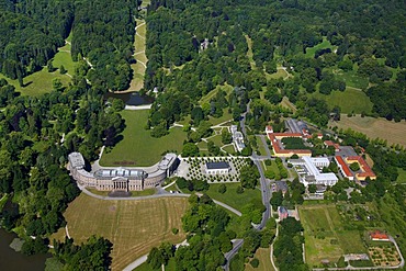 Aerial view, Schloss Wilhelmshoehe Palace, Ball House, Orangery, Schloss Wilhelmshoehe Hotel, Bergpark Wilhelmshoehe mountain park, Kassel, Hesse, Germany, Europe