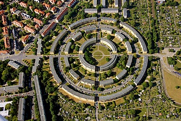 Aerial view, round housing estate, Loessnig, Connewitz, Leipzig, Saxony, Germany, Europe