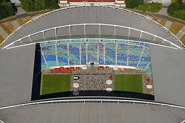 Aerial view, Zentralstadion stadium, Elsterbecken, public viewing at the stadium, Am Sportforum 3, Leipzig, Saxony, Germany, Europe