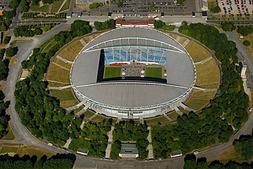 Aerial view, Zentralstadion stadium, Elsterbecken, public viewing at the stadium, Leipzig, Saxony, Germany, Europe