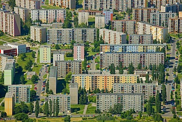 Aerial view, prefabricated buildings, residential area, Jilmova, Liberec, Czech Republic, Europe