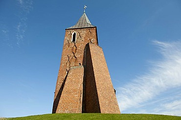 Solid brick tower of the St. Stephanus Kirche church in Westerhever, North Friesland, Schleswig-Holstein, northern Germany, Europe