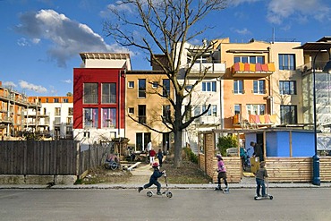 Low energy houses in the Vauban district, designed for the EXPO 2010 in Shanghai, Freiburg, Breisgau, Baden-Wuerttemberg, Germany, Europe