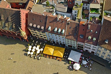 Altes Kaufhaus department store and Muenstermarktplatz square from above, Freiburg im Breisgau, Baden-Wuerttemberg, Germany, Europe