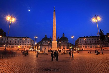 Obelisk and twin churches on the Piazza del Popolo, Rome, Italy, Europe