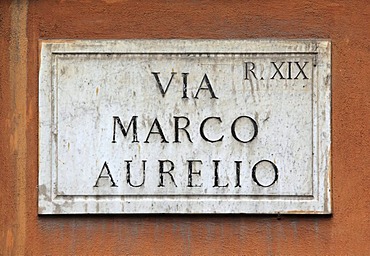 Street sign, Via Marco Aurelio, Rome, Italy, Europe