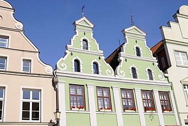 Double gable house in Wismar, Mecklenburg-Western Pomerania, Germany, Europe