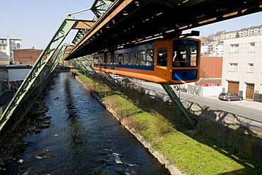 Schwebebahn, suspended monorail, Wuppertal, Bergisches Land, North Rhine-Westphalia, Germany, Europe