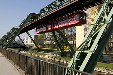 Schwebebahn, suspended monorail over the Wupper River, Wuppertal, Bergisches Land, North Rhine-Westphalia, Germany, Europe