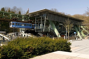 Schwebebahn, suspended monorail station, Zoo Stadion, Wuppertal, Bergisches Land, North Rhine-Westphalia, Germany, Europe