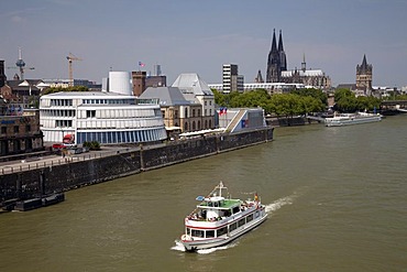 Schokoladenmuseum, chocolate museum, Cologne Cathedral, Great St. Martin Church, the Rhine, passenger ship, Cologne, North Rhine-Westphalia, Germany, Europe